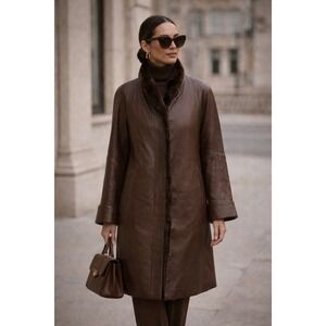 Vintage Tiboa Leathers Brown Soft Coat Fur‎ Trim Thinsulate Women's L